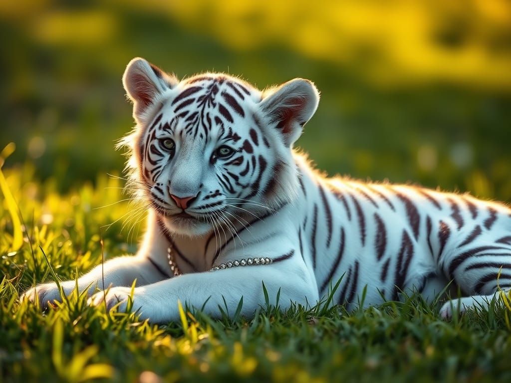 White Tiger Cub with Bangle in Sunlight