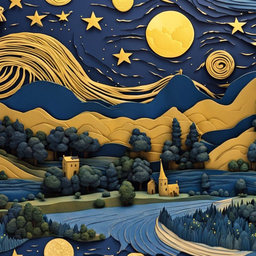 Starry Night French Landscape in Popup Book