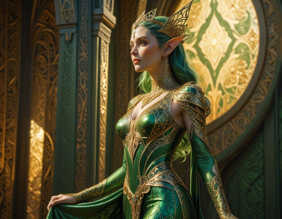 Elven Princess in Art Deco Zentangle Gown