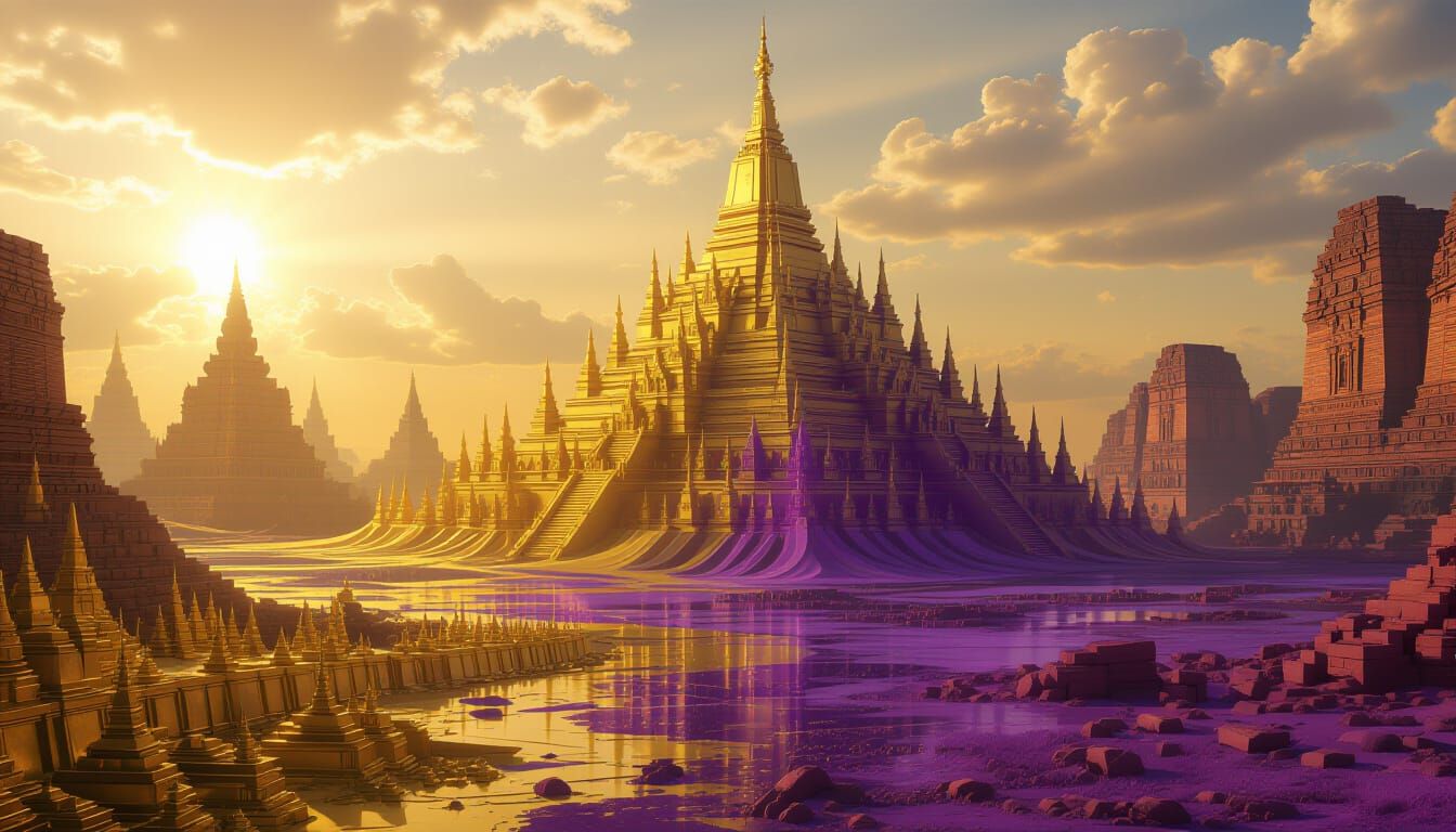 Surreal Gold to Purple Abstract Landscape