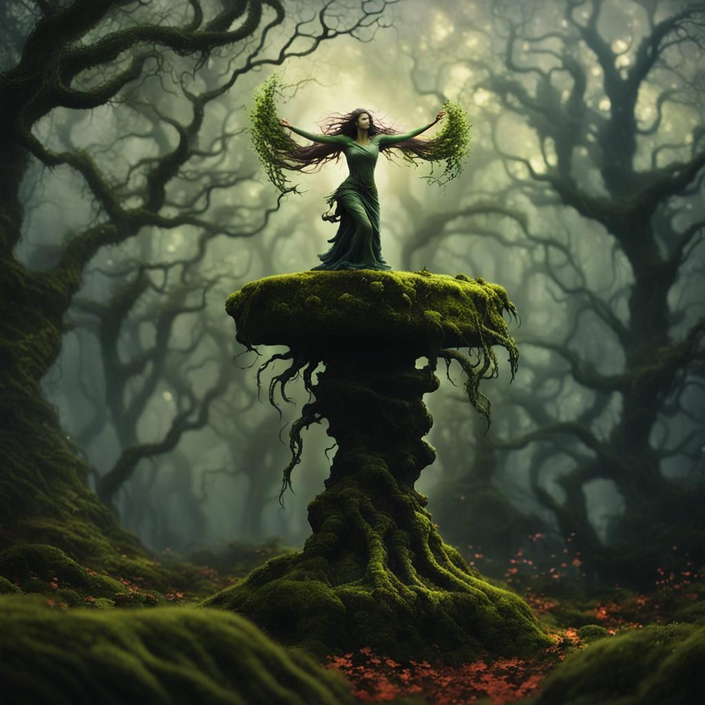 Storm-Calling Dryad in Surreal Digital Painting