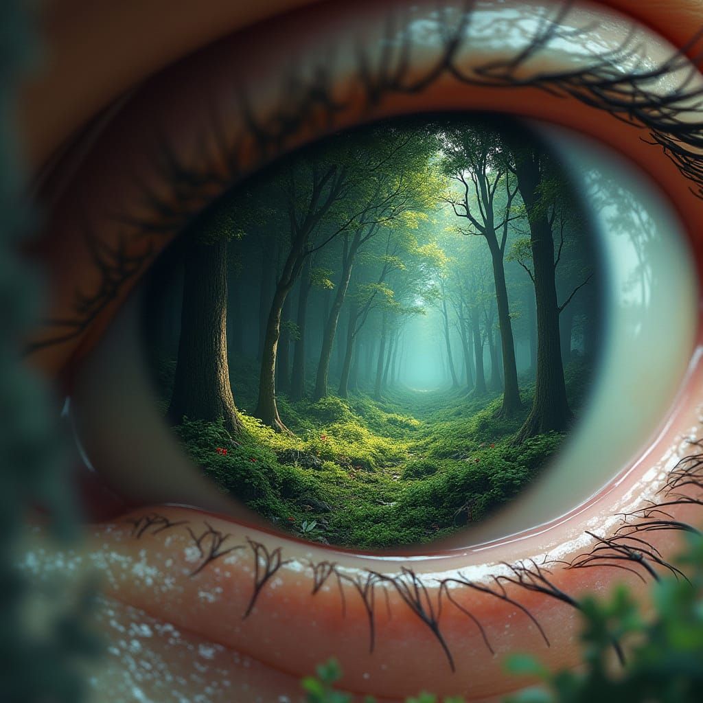 Eye with Forest Inside, Hyper-Realistic Detail