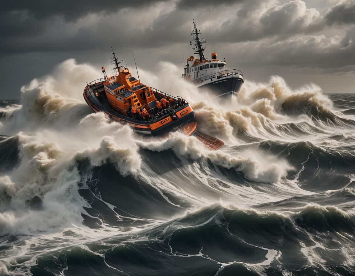 Lifeboat Rescue Mission Amidst Choppy Seas