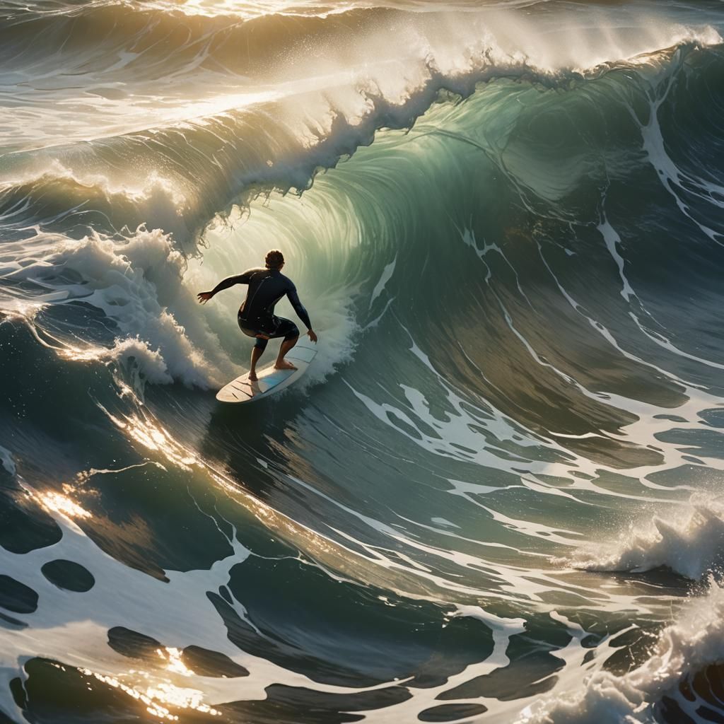 Surfer Rides Ocean Wave: Dynamic Splash Art