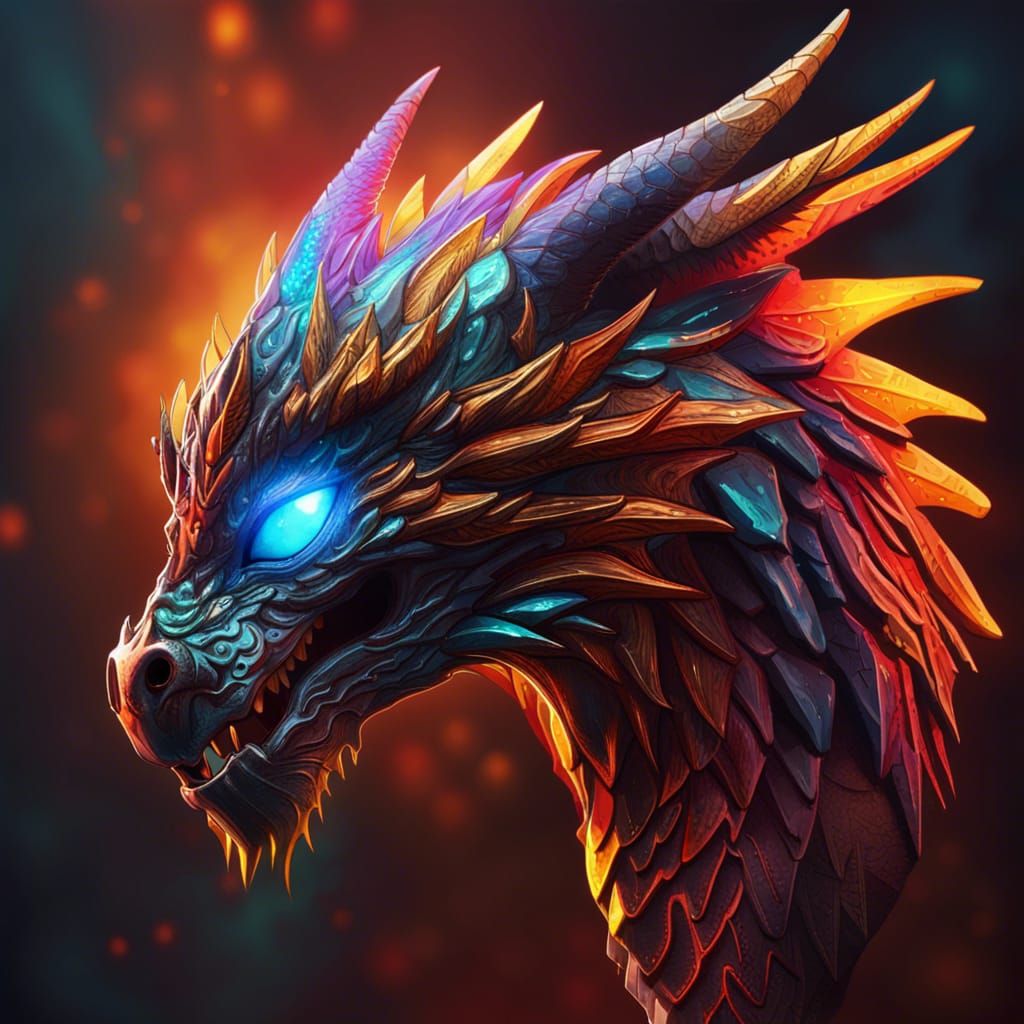 Metallic Dragon Logo with Fire and Glowing Eyes