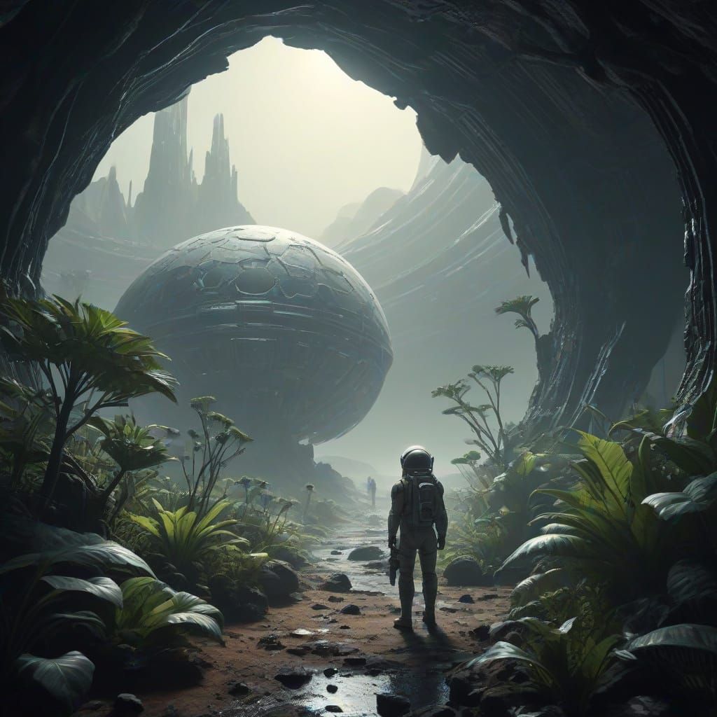 Astronaut Finds Glowing Garden on Alien Moon