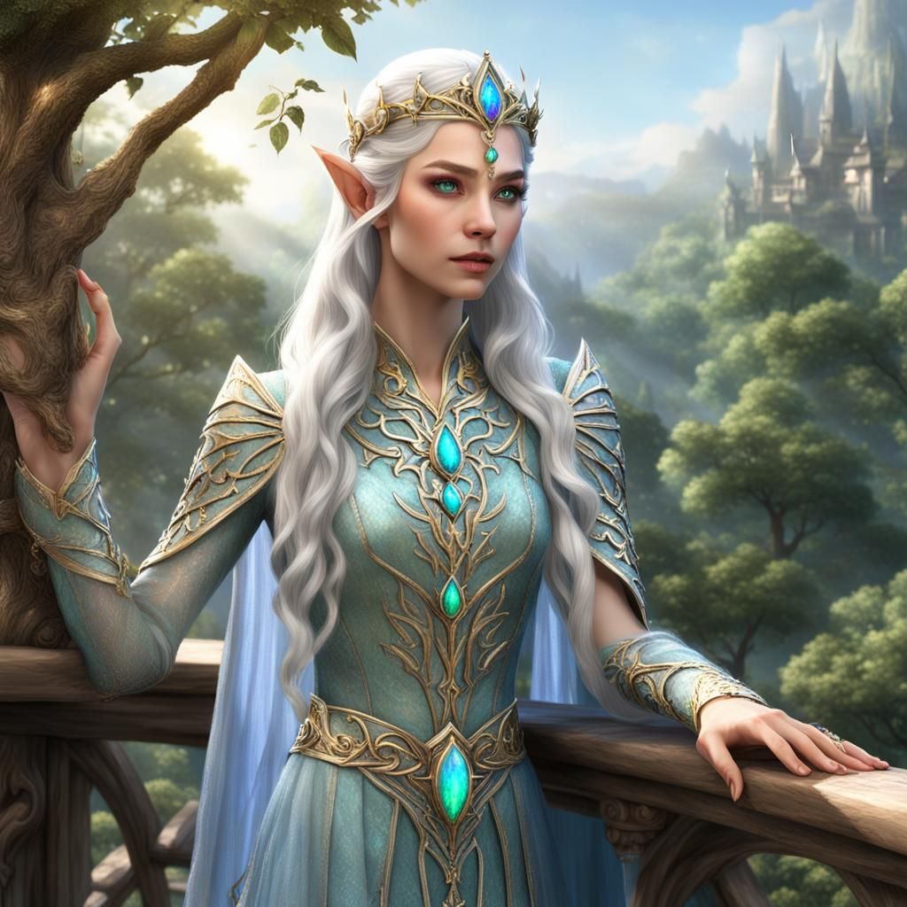 Elven Mage on Balcony with Opal Tiara