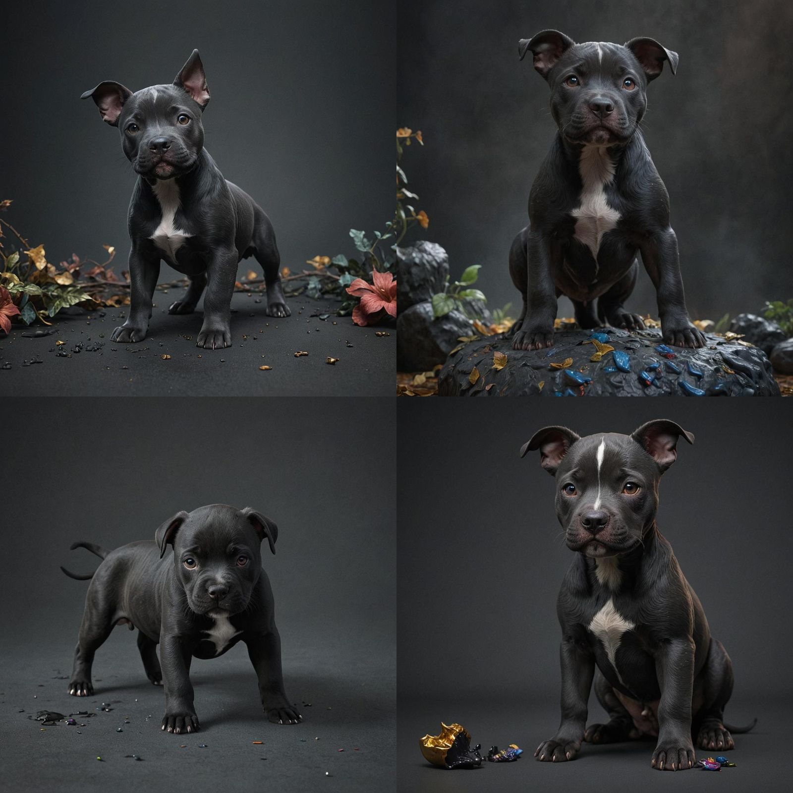 Black Porcelain Pitbull Puppy: Detailed Matte Painting