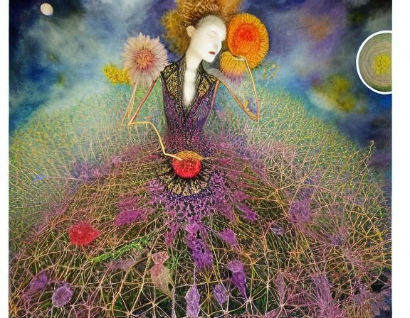 Surreal Space Walk Among Sun and Moon Flower