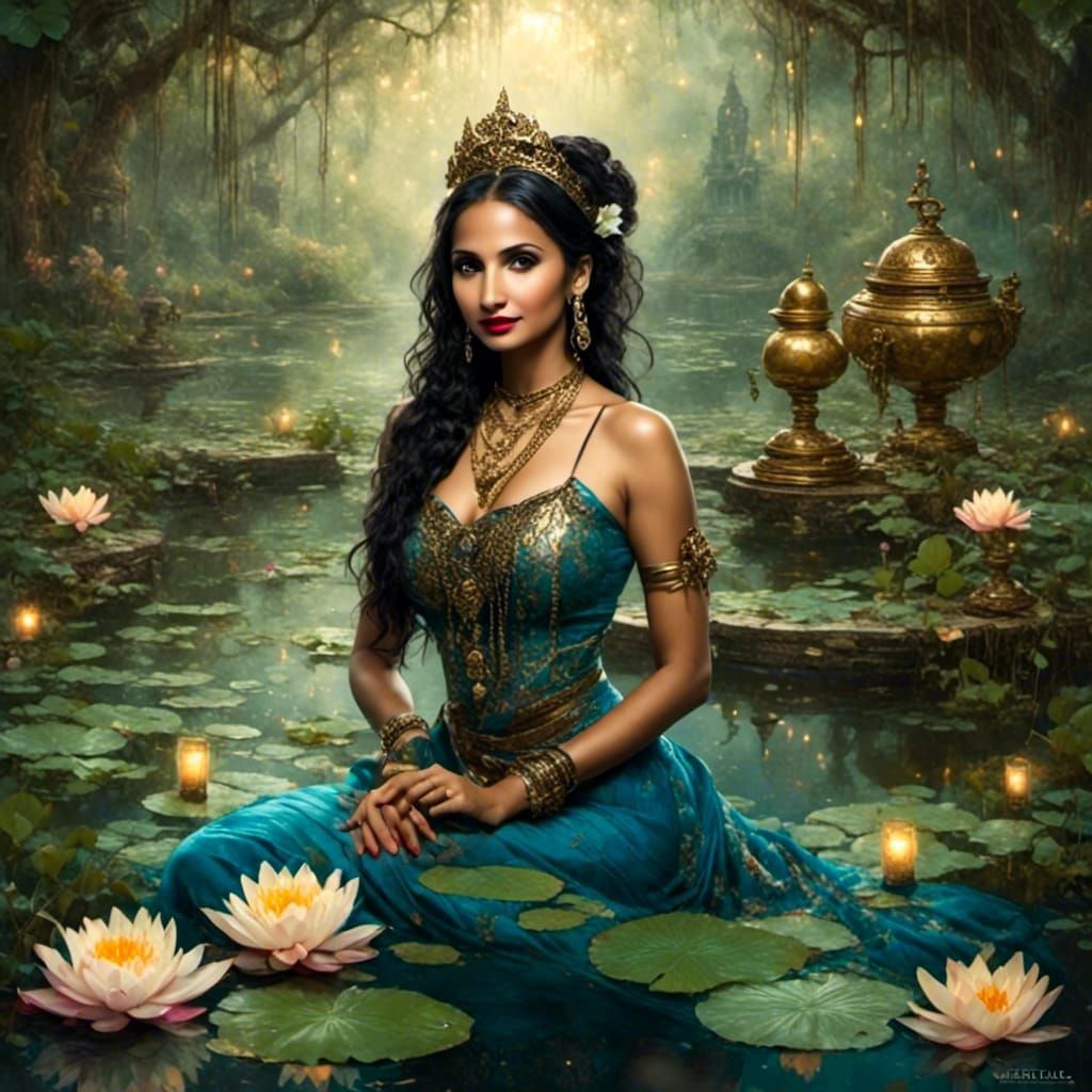 Steampunk Indian Princess in Lotus Pond