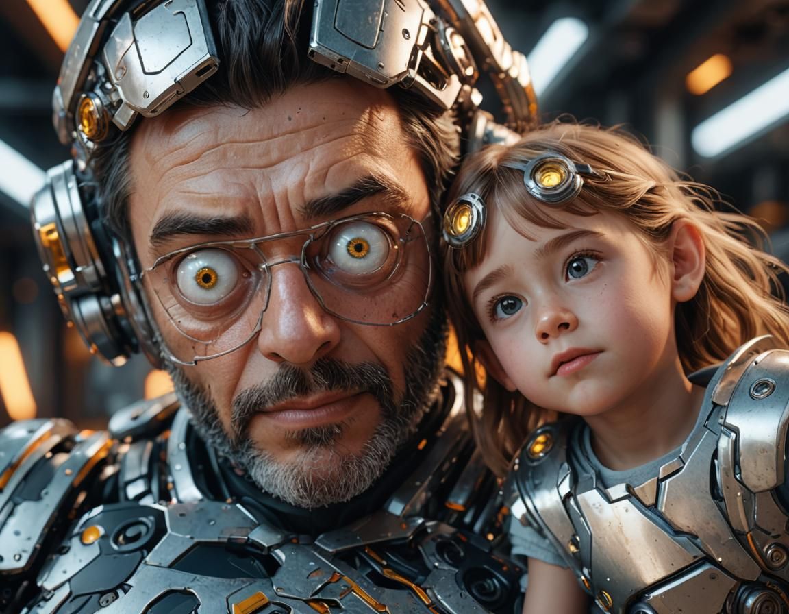 Futuristic Father and Daughter with Goofy Eyes