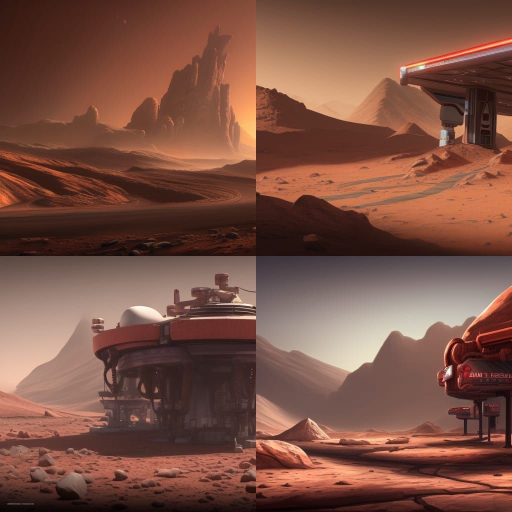 Gas Station on Mars in Detailed Matte Painting