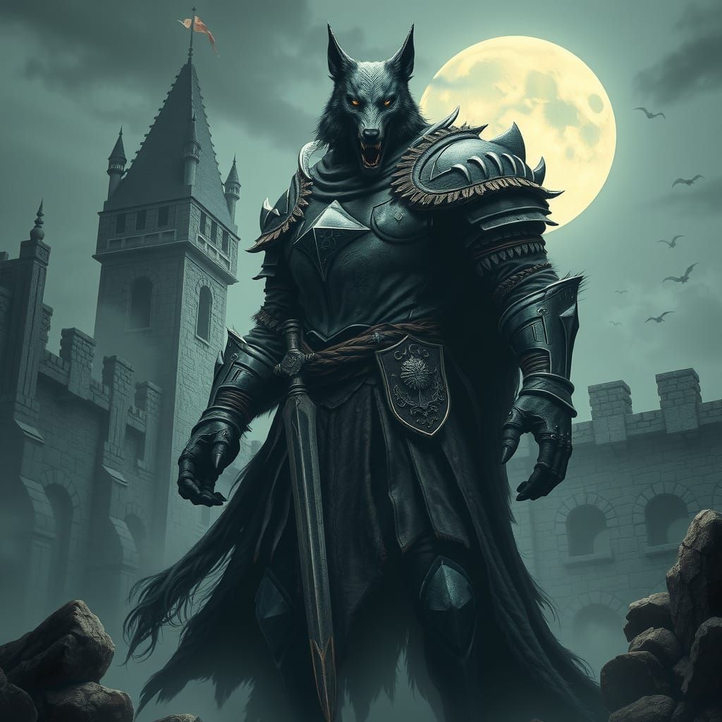 Werewolf Knight Templar in Gothic Ruins