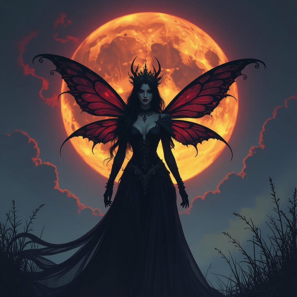 Gothic Faerie Queen Under Blood Moon, Concept Art