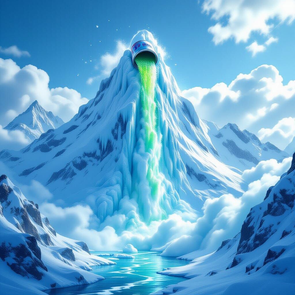Colossal Soda Waterfall on Icy Mountain Peak
