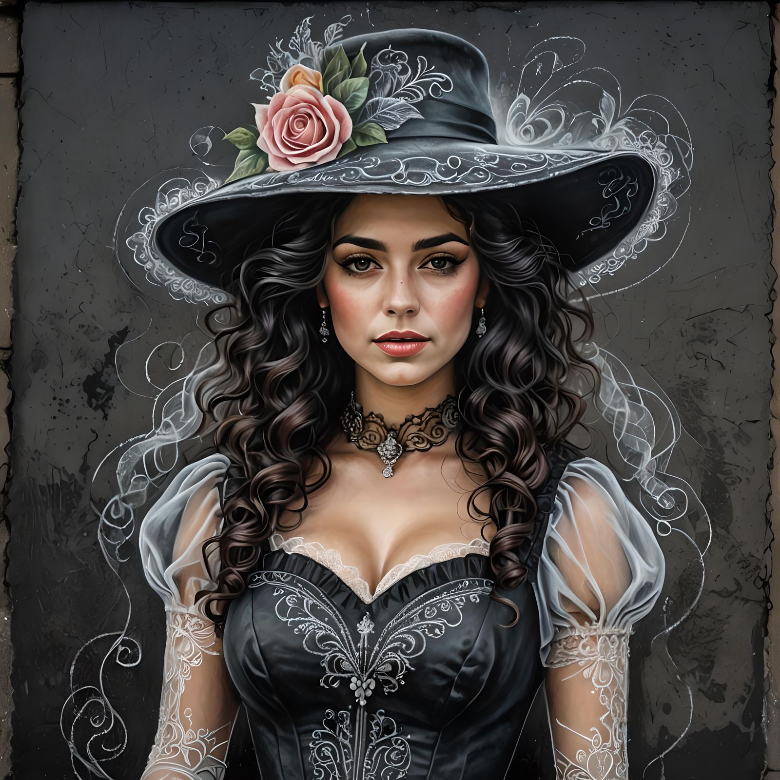 chalk portrait woman on asphalt