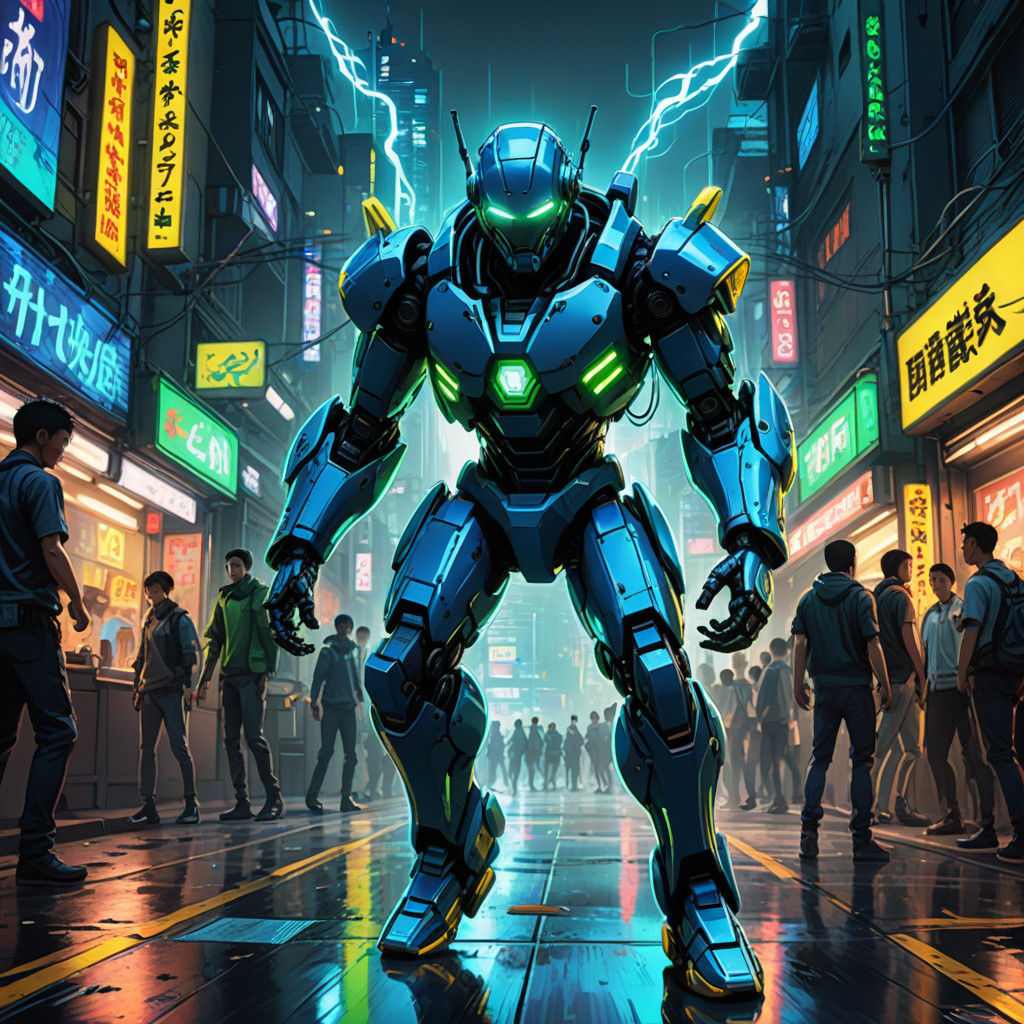 Cyberpunk Anime Cyborg Robot Banana in High-Speed Chase