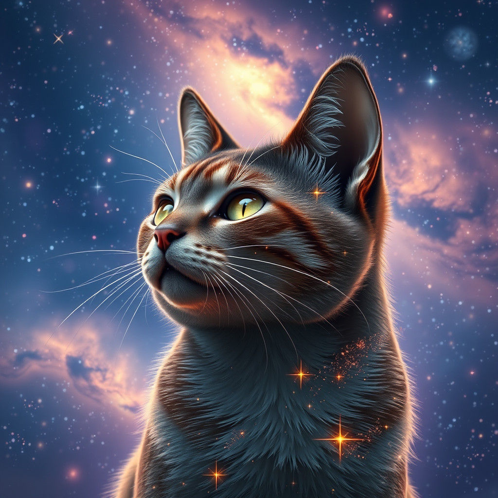 Ethereal Galaxy Cat in Digital Painting Style