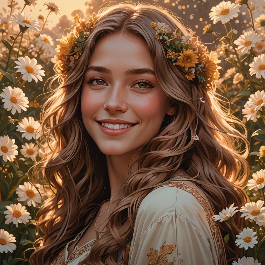Golden Hour Portrait of Girl in Art Nouveau Style