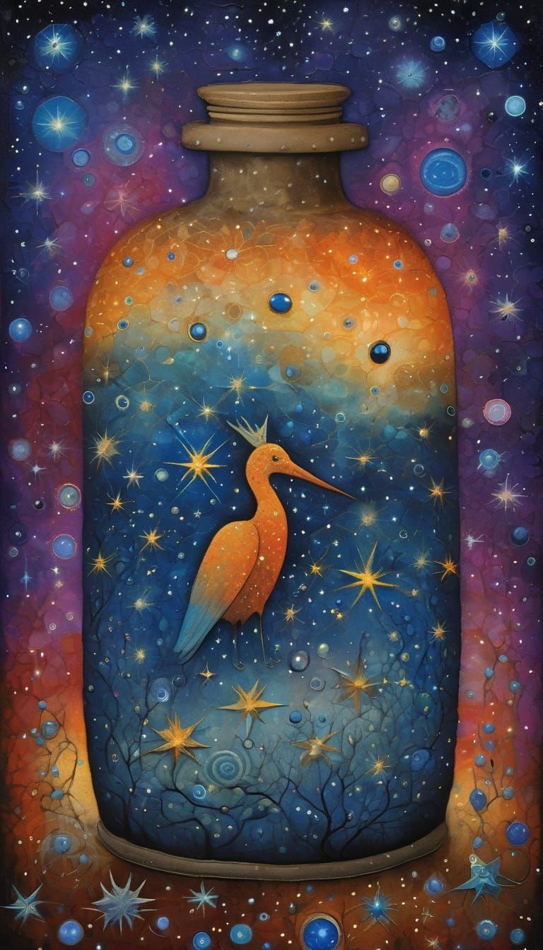 Galaxy in a Bottle as Oil Painting