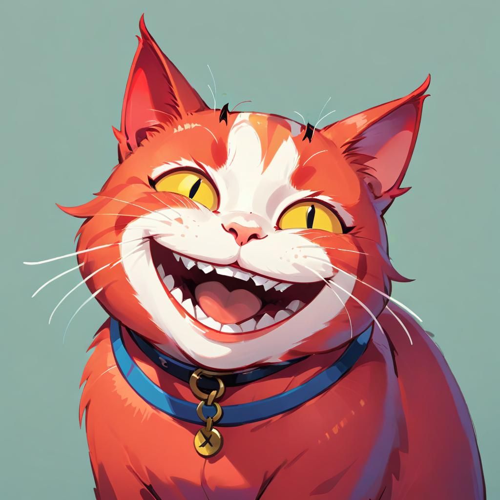 Smiling Cat with Devilish Grin in Bold Colors