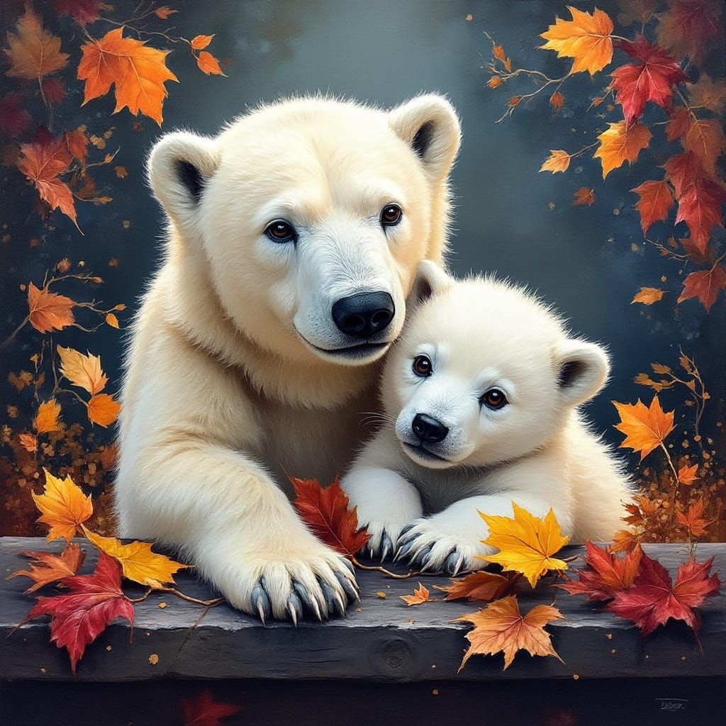 Surreal Polar Bear Portrait in Australian Oil Painting Style