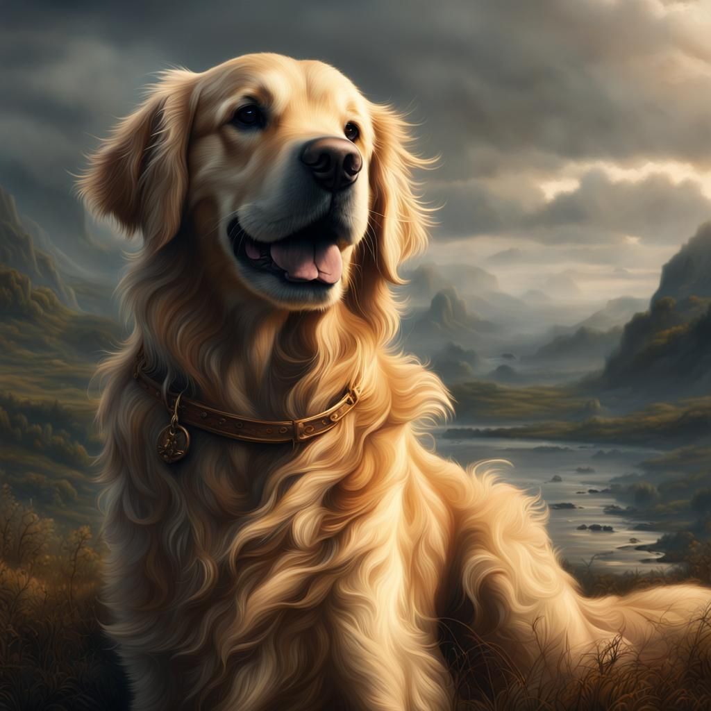 Majestic Golden Retriever in Digital Painting