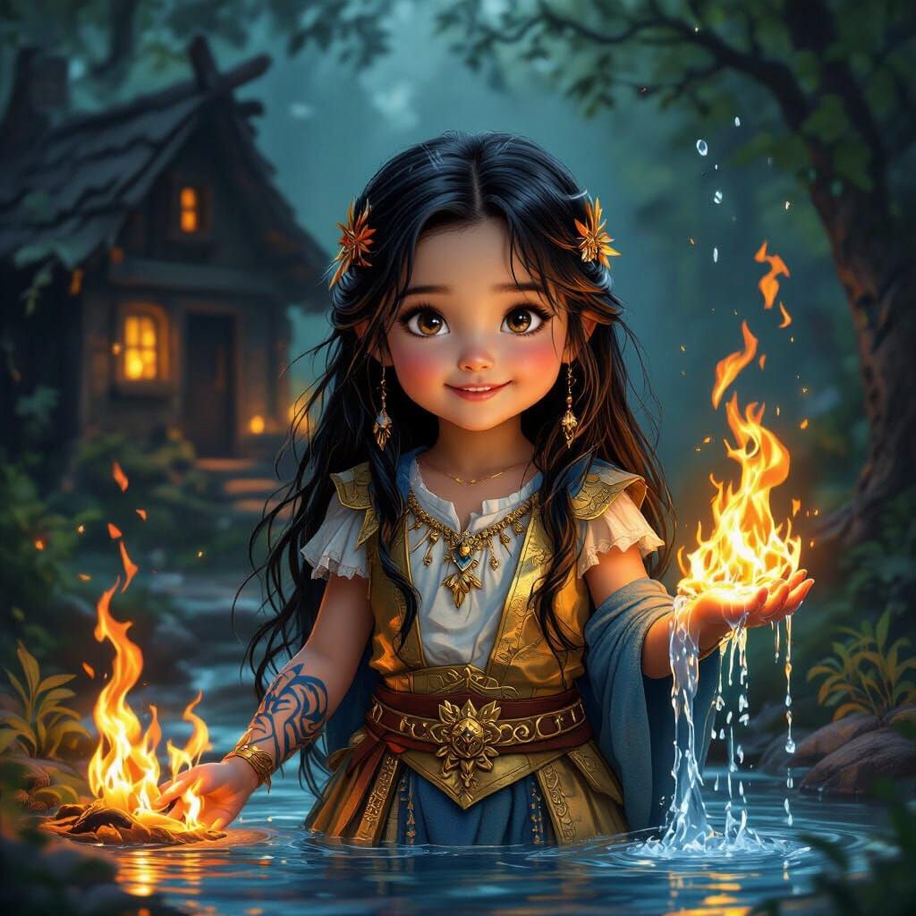 Princess Athena With Water and Fire Mark in Enchanted Forest