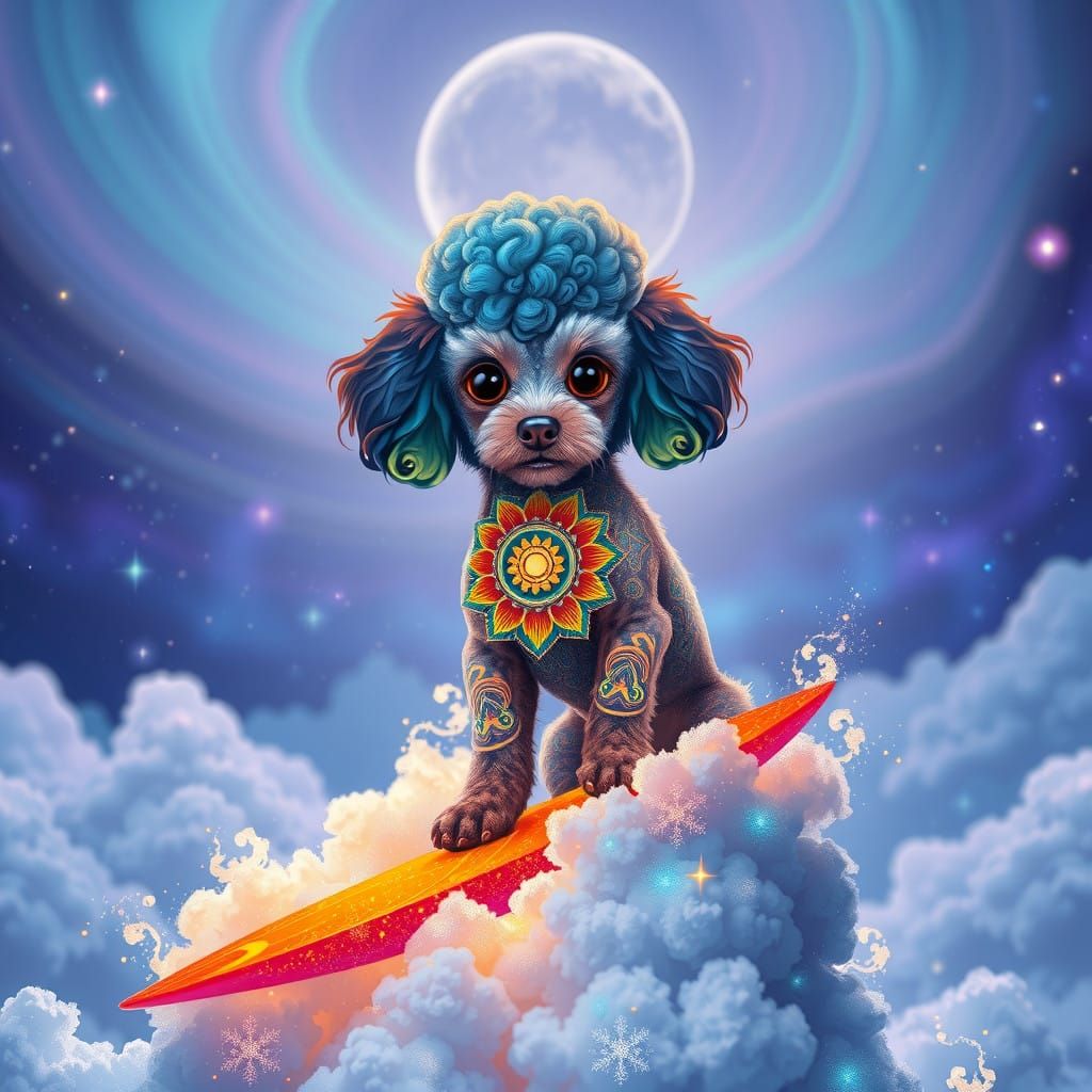 Stellar Surfer Poodles in Celestial Cosmic Landscape