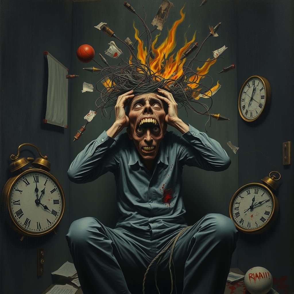 Surreal Horror: Cracked Head in Dark Room