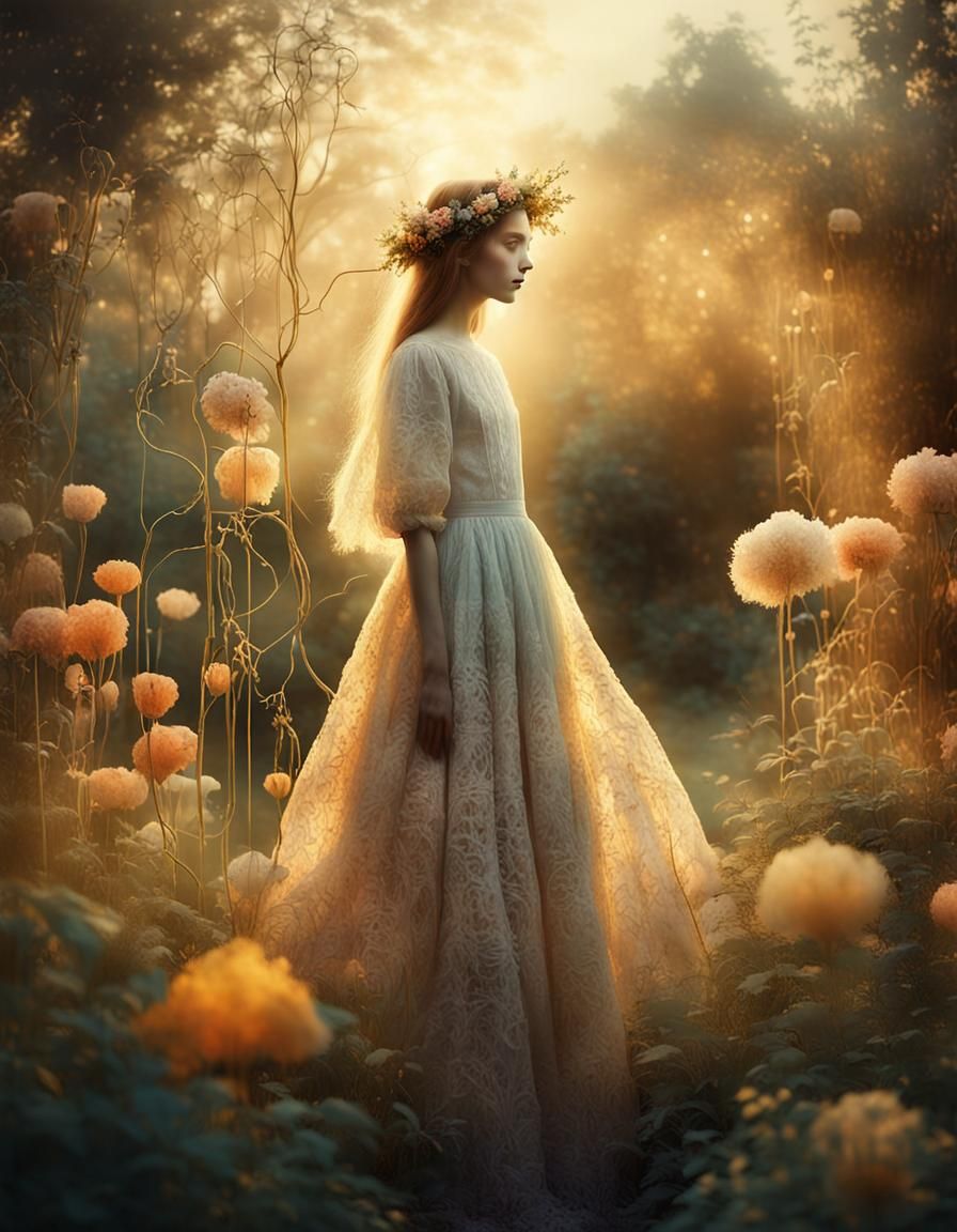 Whimsical Garden Portrait of a Multi-Limbed Figure