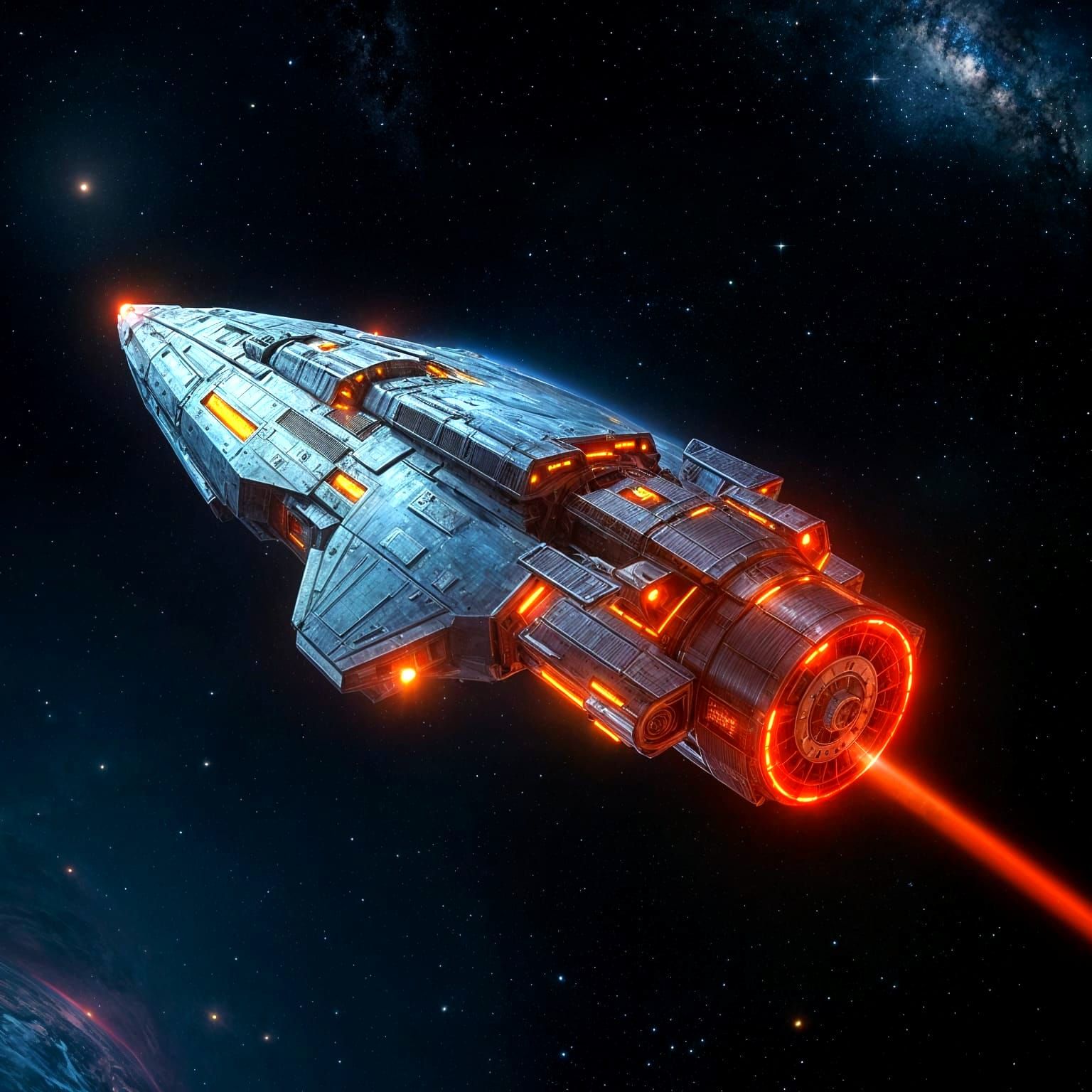 Large Spaceship Navigating Deep Space