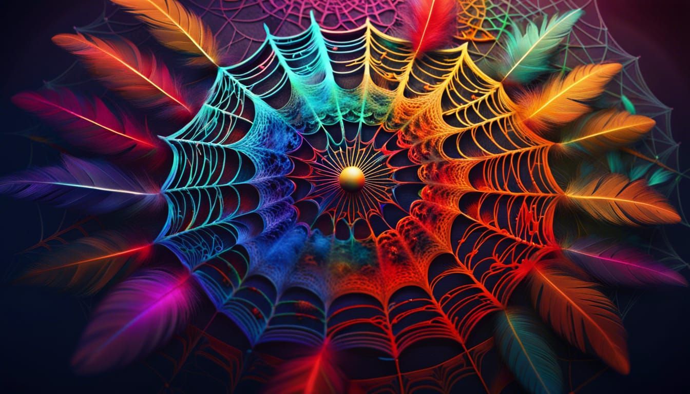 Vibrant Fractal Feather Mandala in Splash Art Style