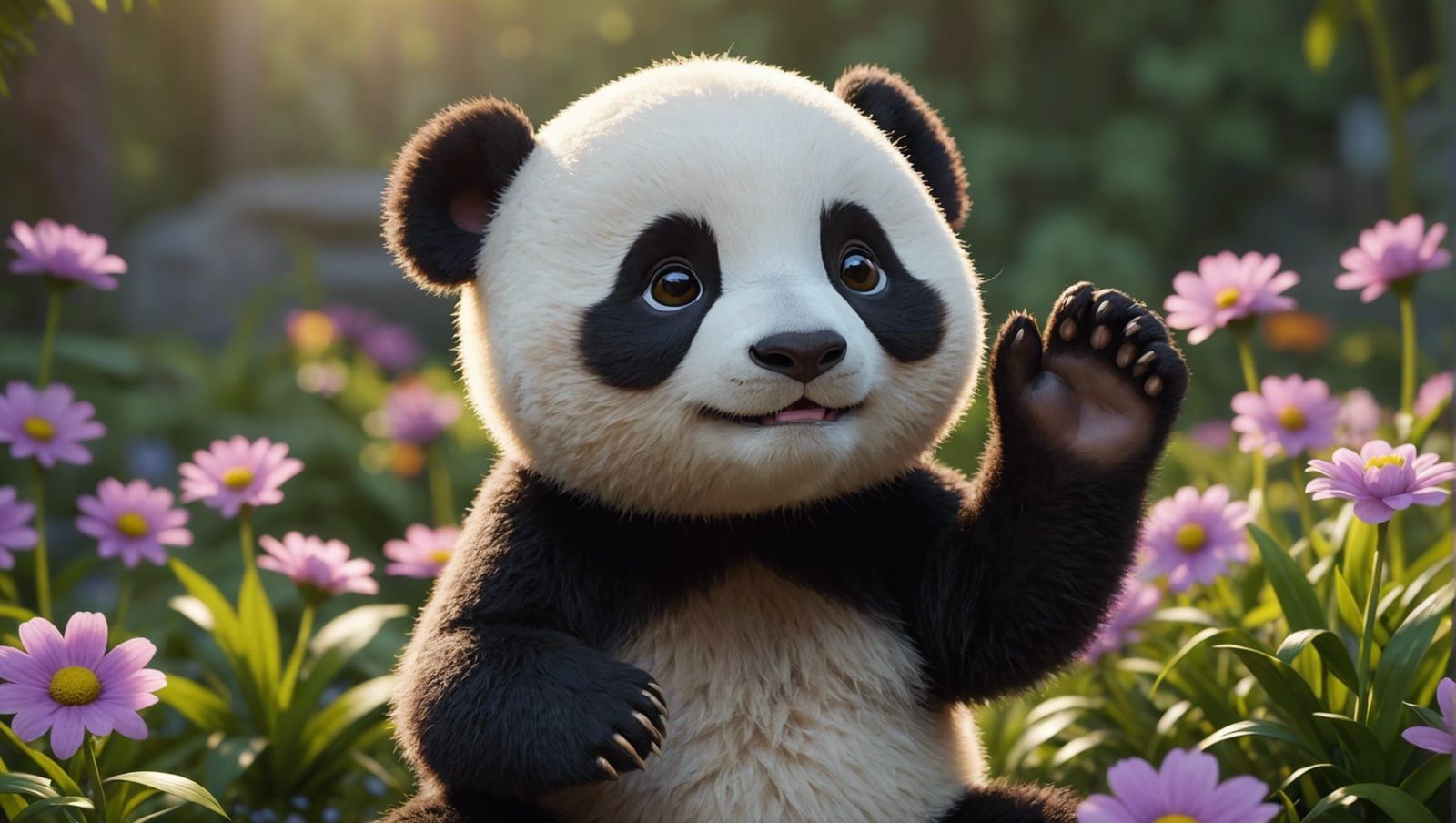 Adorable Baby Panda Waving: A Hyperrealistic 3D Render
