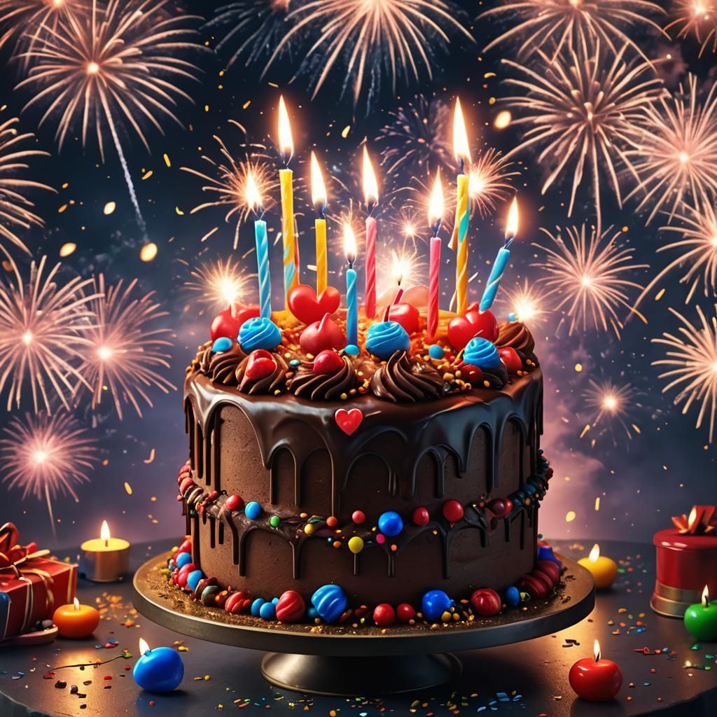 Heart-Shaped Cake with Fireworks: Fantasy Concept Art