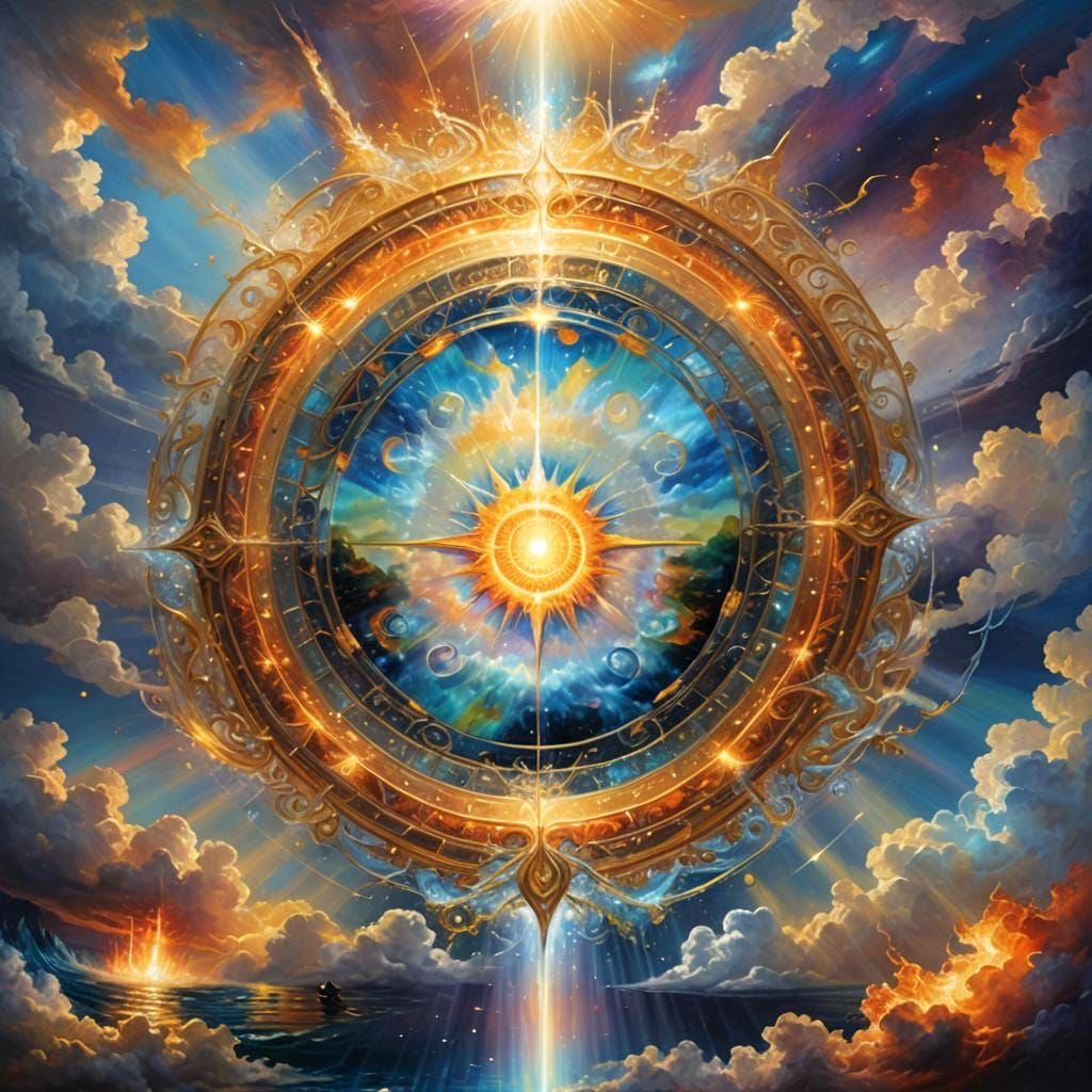 Divine Energy Beams over Water in Digital Art