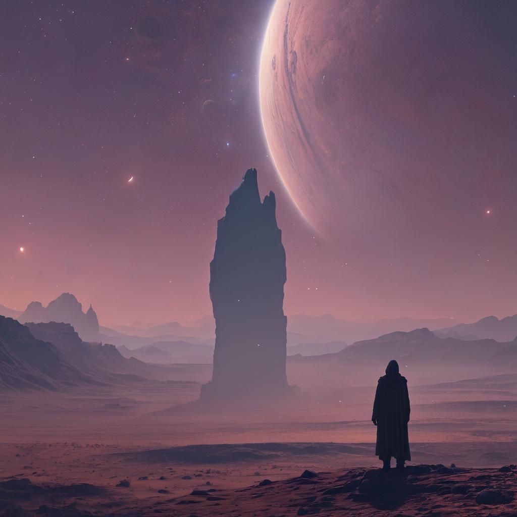 Otherworldly Being Gazing at Ringed Planet