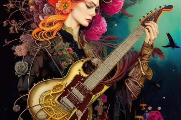 Steampunk Art Nouveau Guitar Explosion