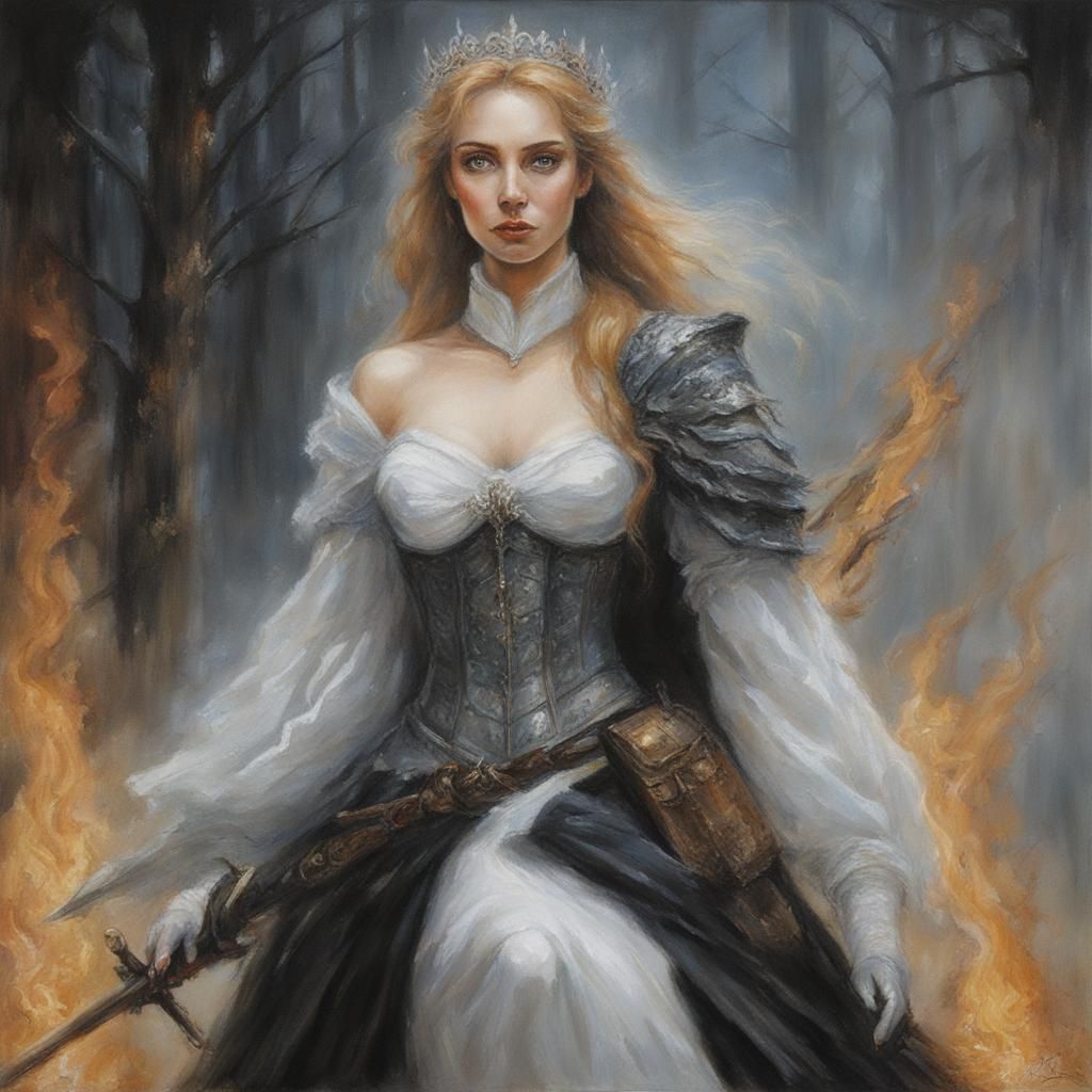 Swan Princess Elisa Escapes Burning, Royo Style