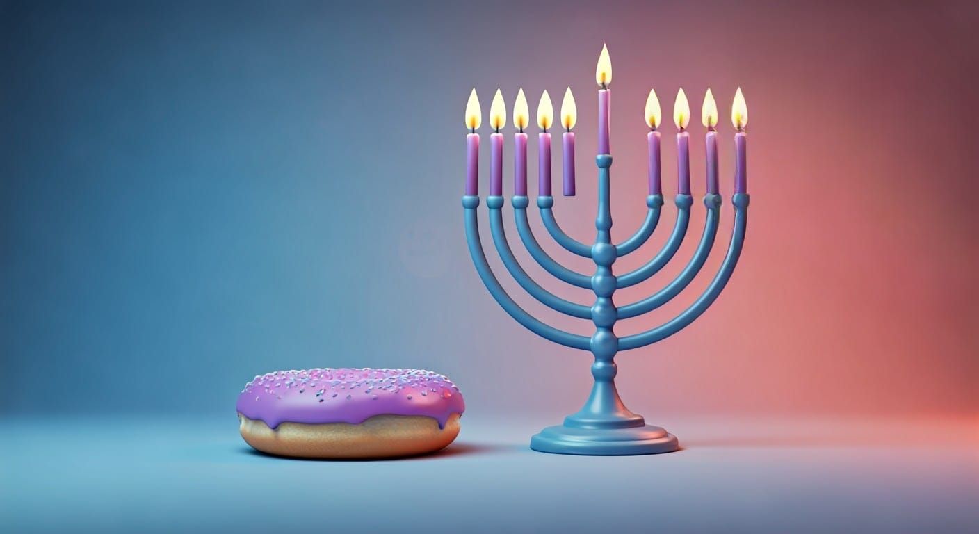 Pastel Hanukkah Celebration with Donut: 3D Digital Art