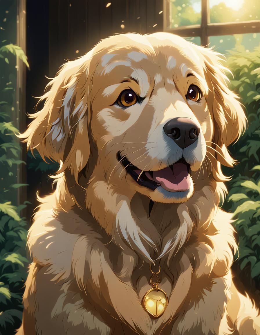 Golden Retriever 'Sunny' in Studio Ghibli Anime Style