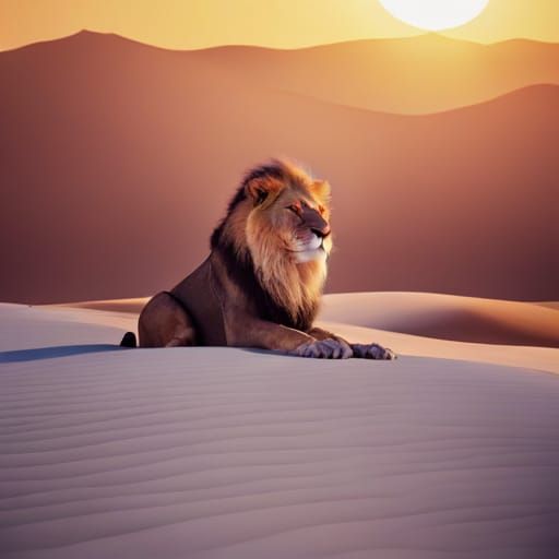 Lion in Sahara Desert Landscape, 4K