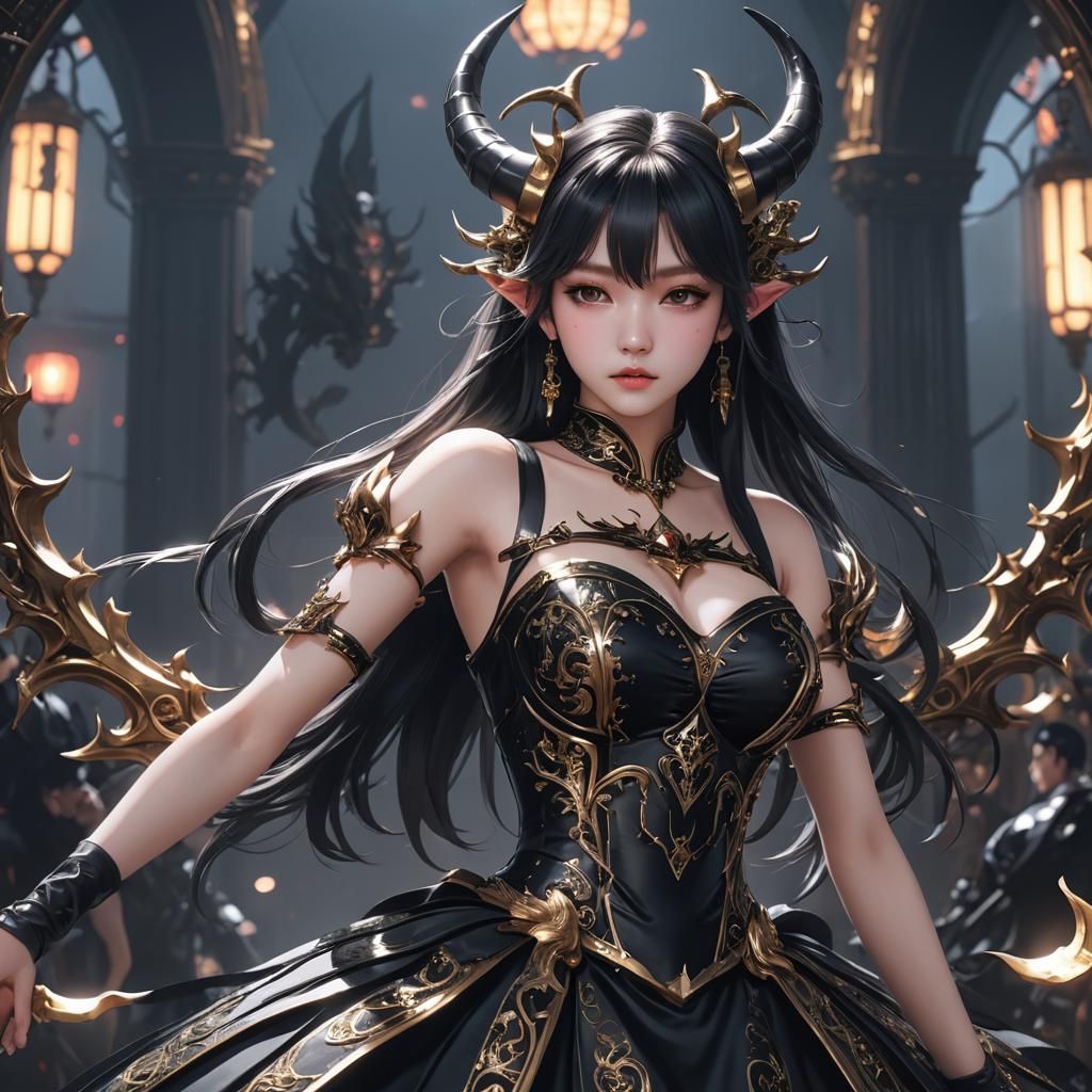Dazzling K-Pop Princess with Two-Headed Horn: 3D Anime Art