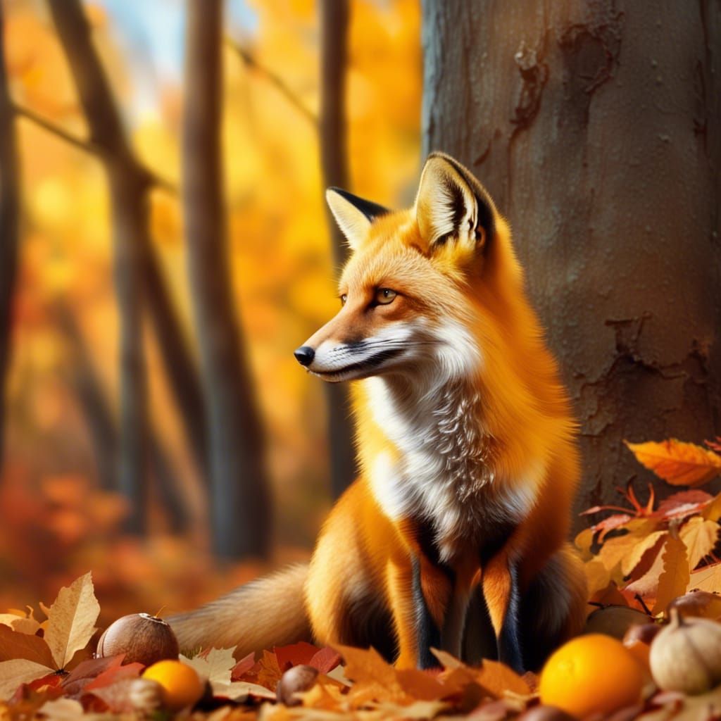 Fox in Autumn Forest Path, Detailed Photo