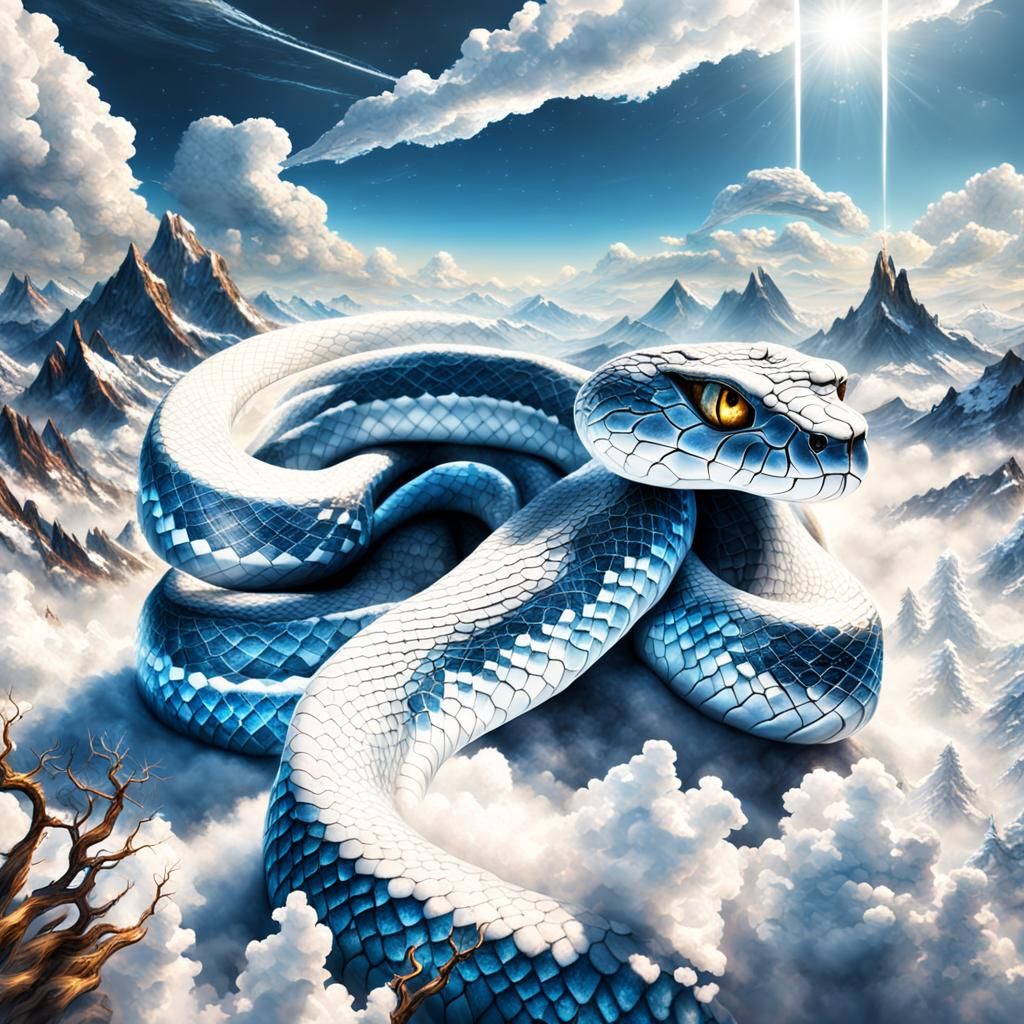 Epic White Snake in a Sparkling Landscape