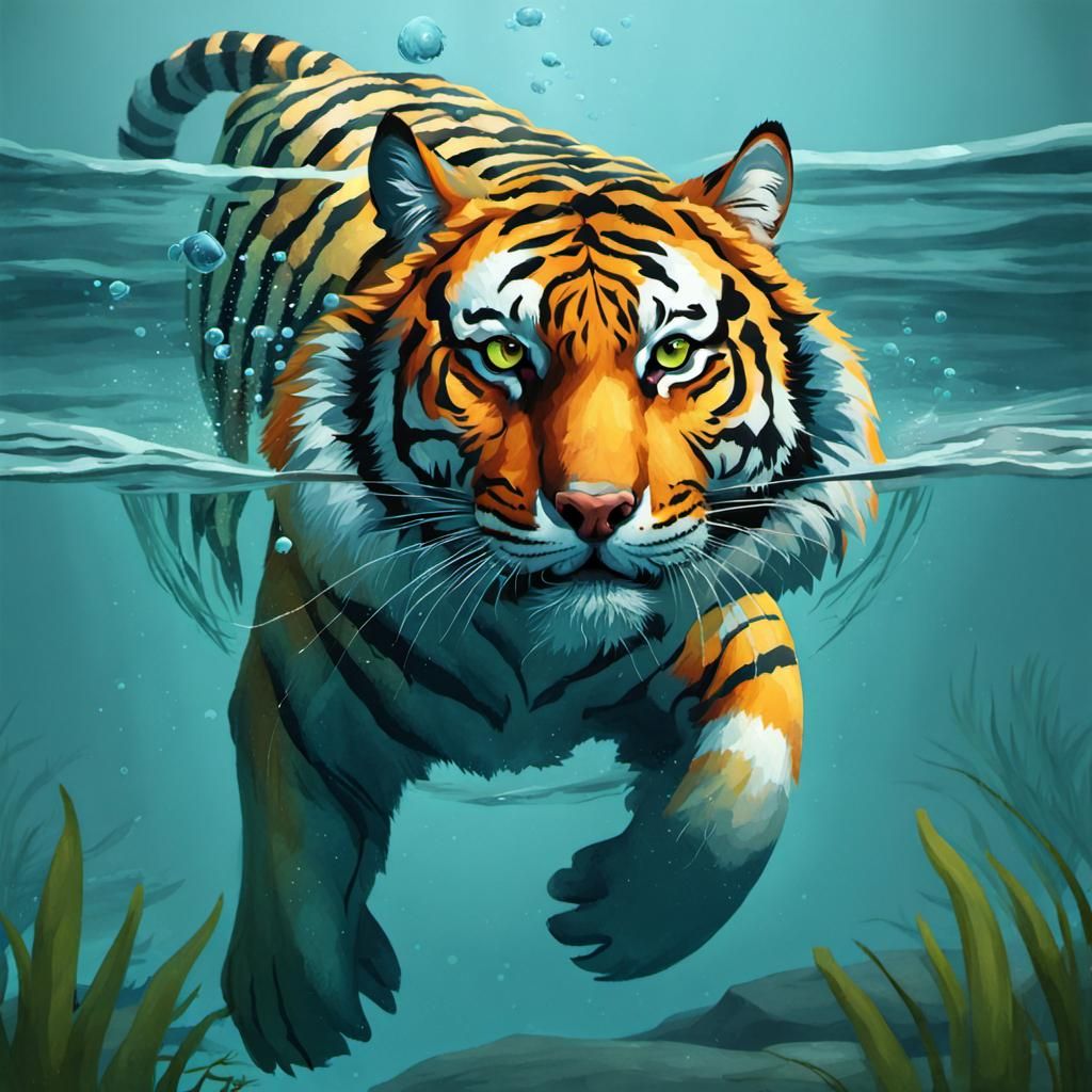 Aquatic Tiger: An AI-Generated Rendering