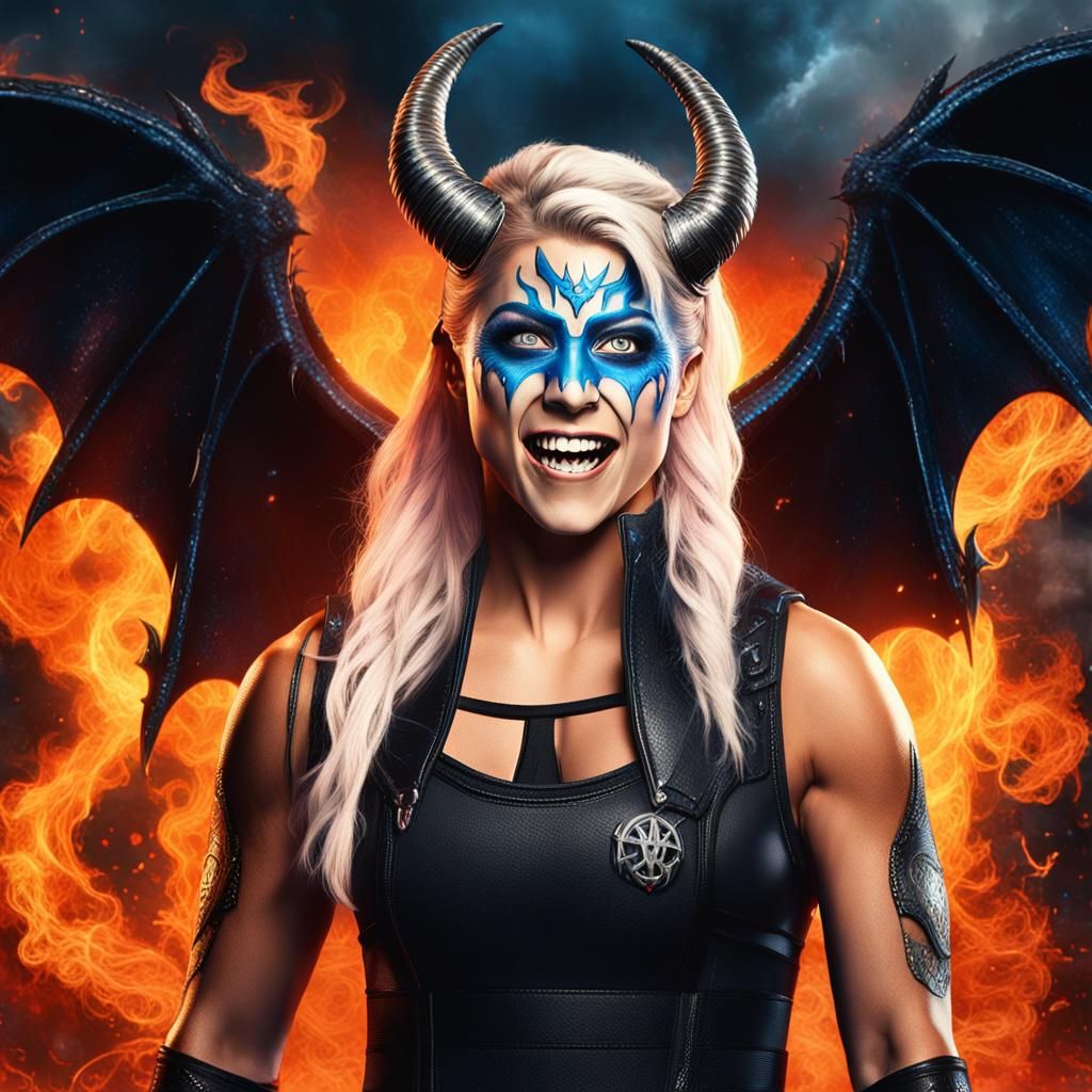 Devilish Goddess with Bat Wings in Digital Painting