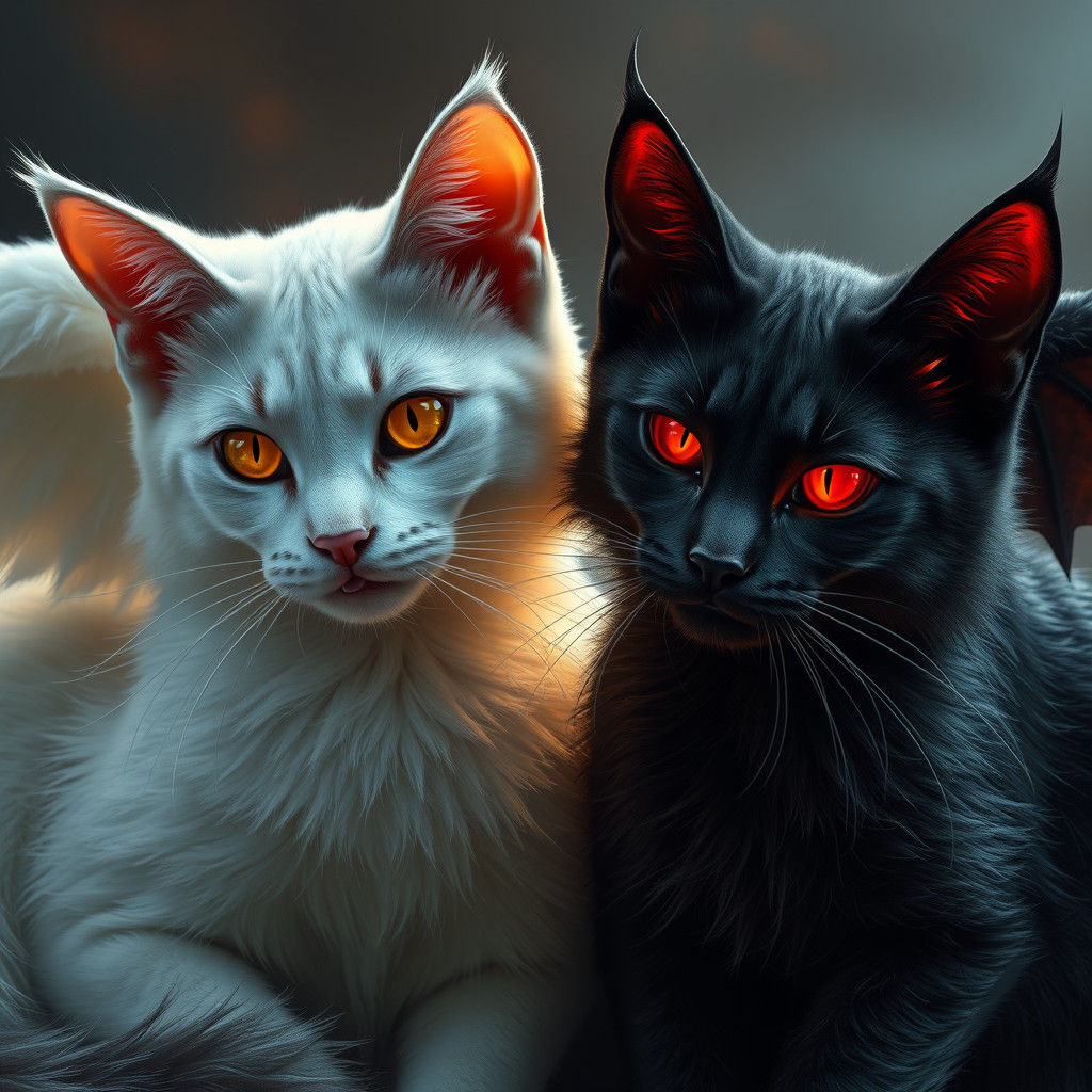 Angel Cat and Demon Cat Grooming