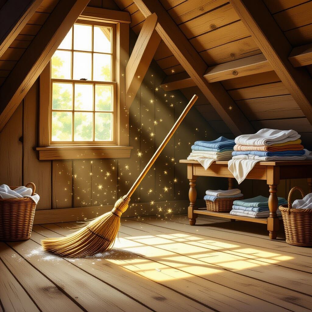 Enchanted Broom Sweeps Attic, Laundry Folds Itself