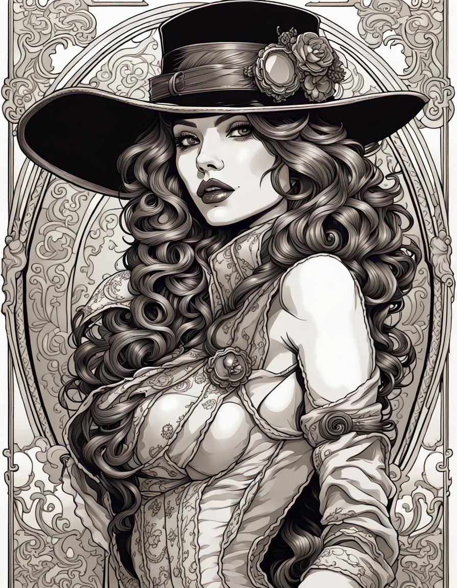 Steampunk Gunslinger Girl in Art Nouveau Style